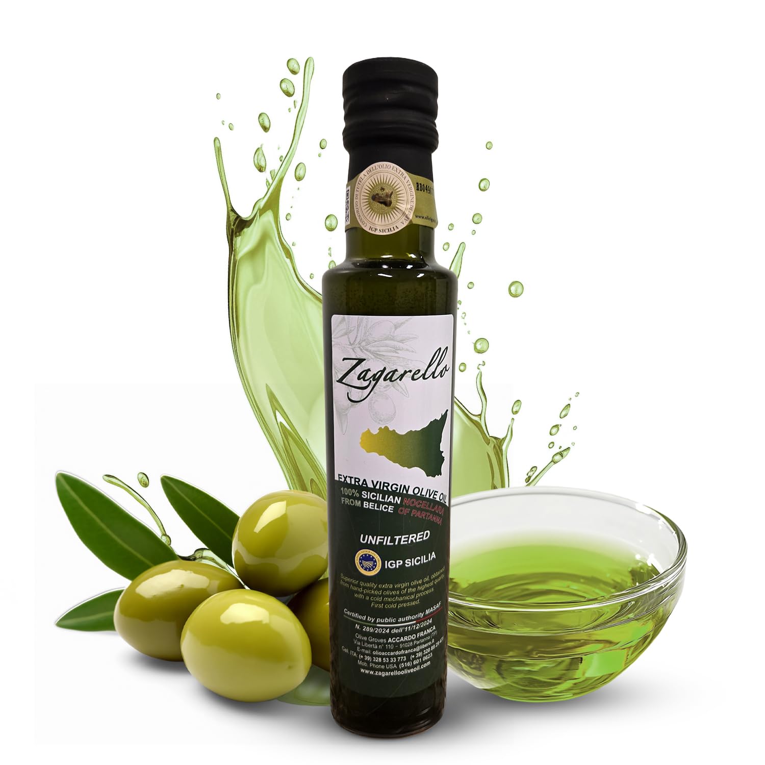 Zagarello 100% Traceable Italian Olive Oil Extra Virgin - 8.45 Fl Oz Unfiltered, Pure, IGP Certified (2026) EVO-IOOC WINNER