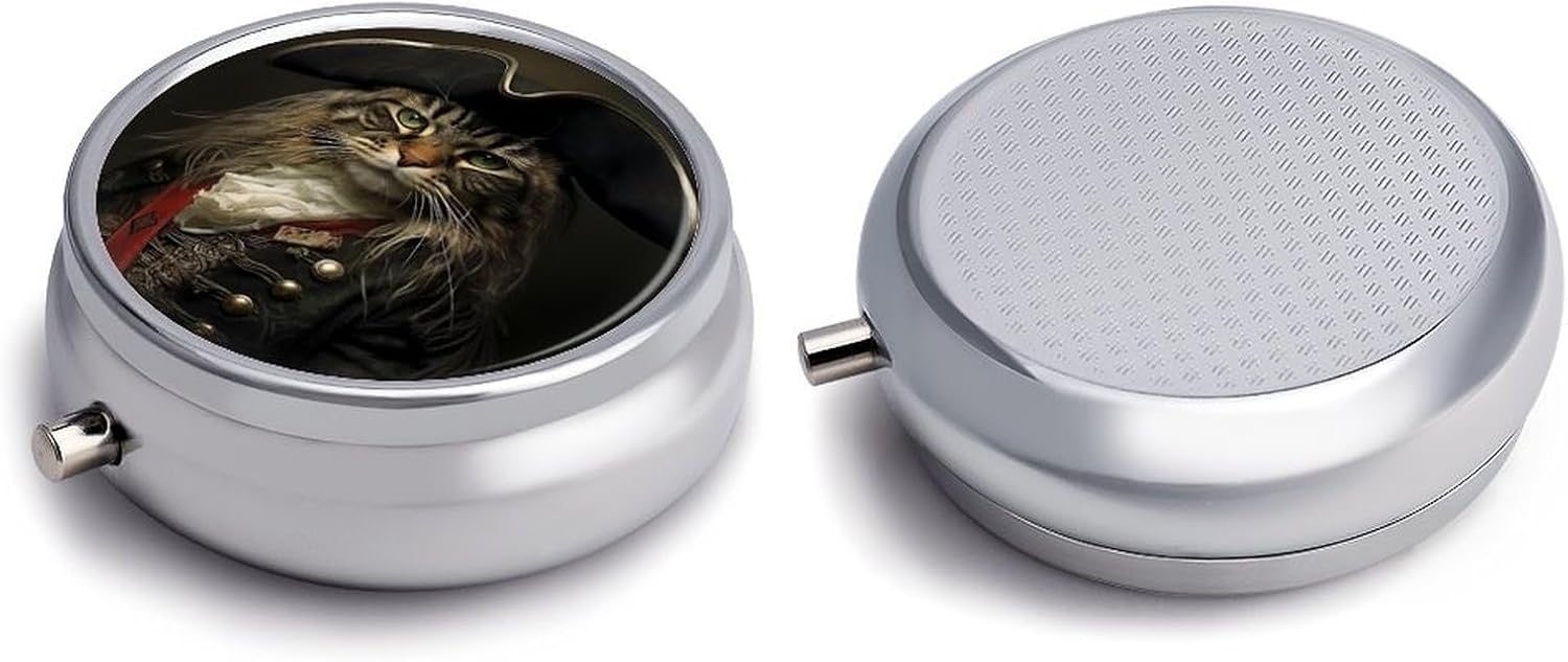 Round Silver Pill Box Small Pill Case for Purse and Pocket 3 Compartment image 3