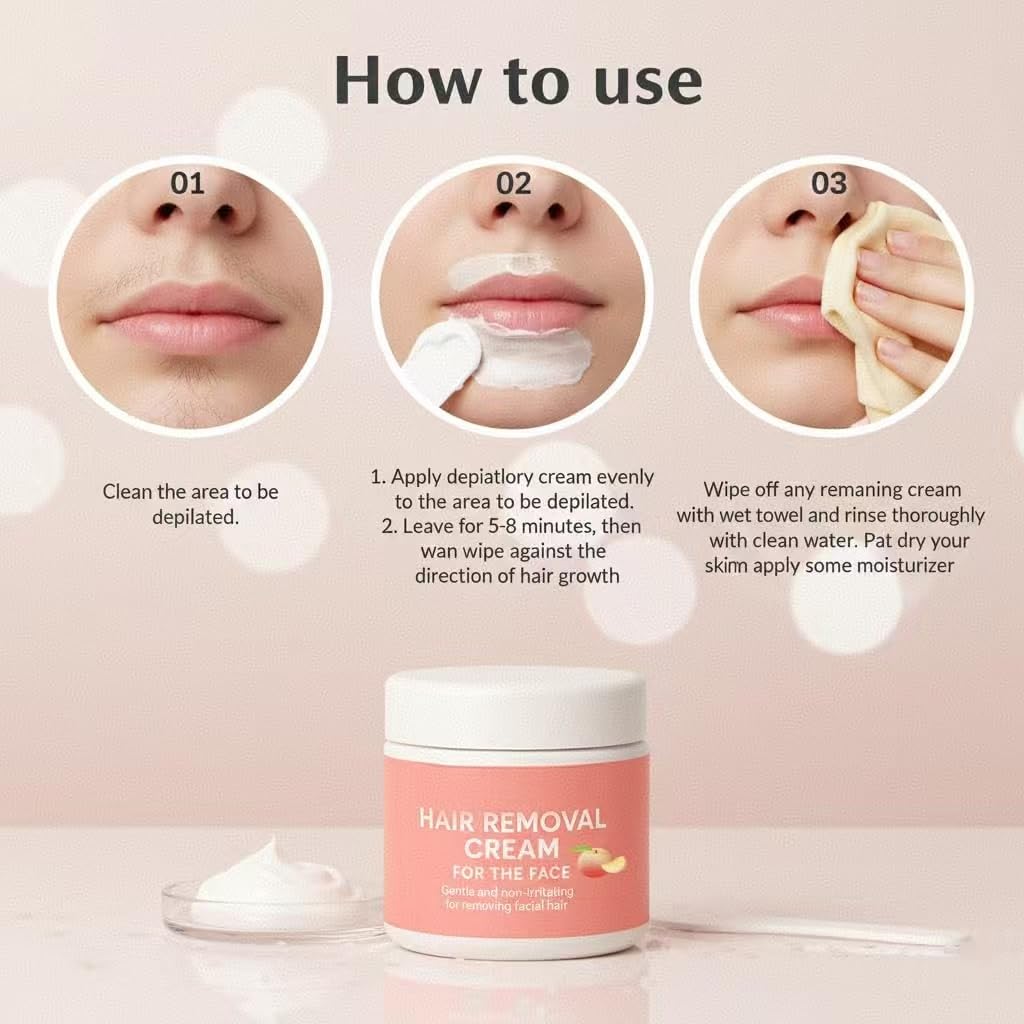 Crema depilatoria per il viso LuxevéRia 50 ml, crema depilatoria alla pesca, crema lenitiva per la cura depilatoria, trattamento per una pelle liscia per donne e uomini,3PCS