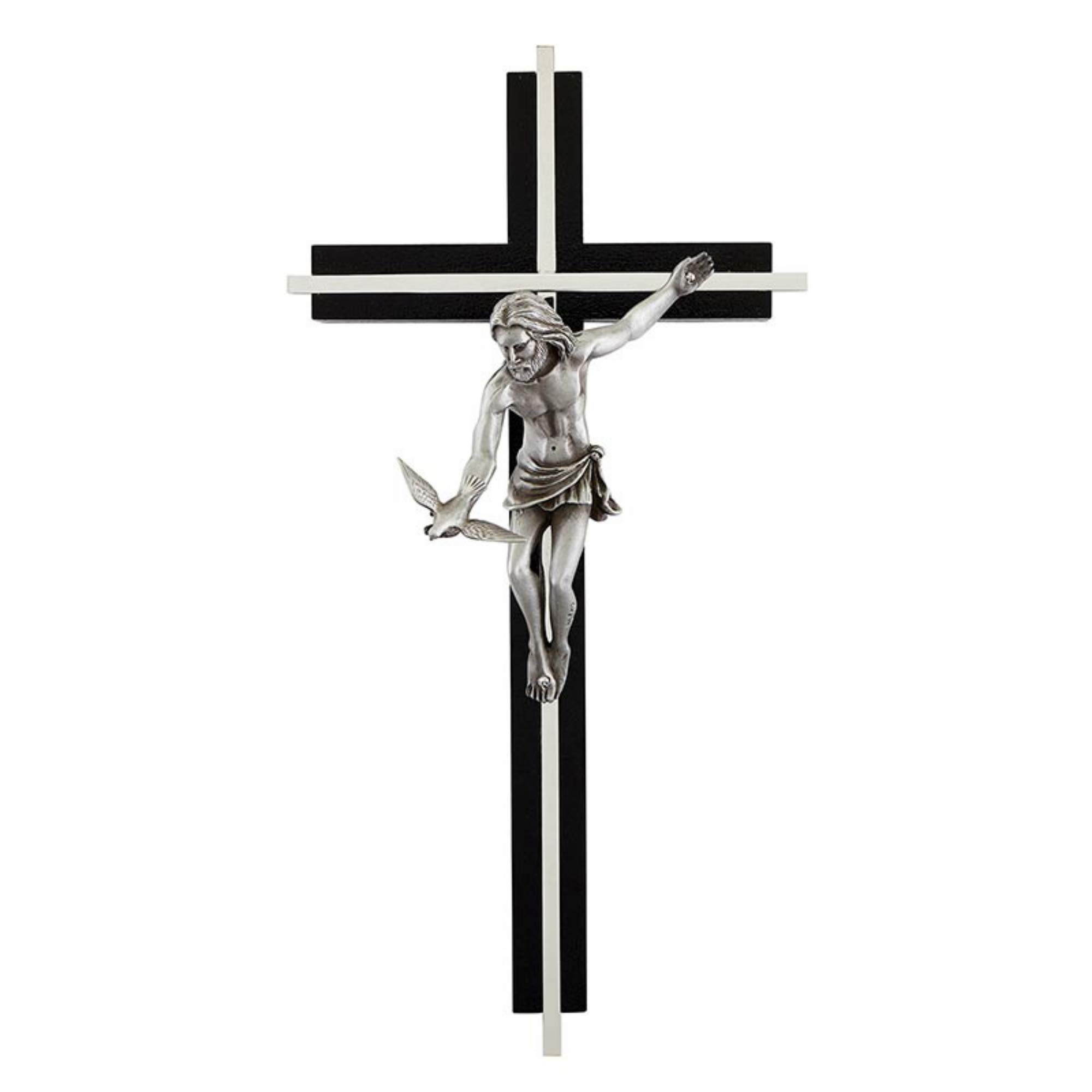 Needzo Gift of the Spirit Wooden Crucifix, Hanging Wall Cross Catholic Décor for Kitchen, Living Room, Bedroom, Black Wood, 10 Inches