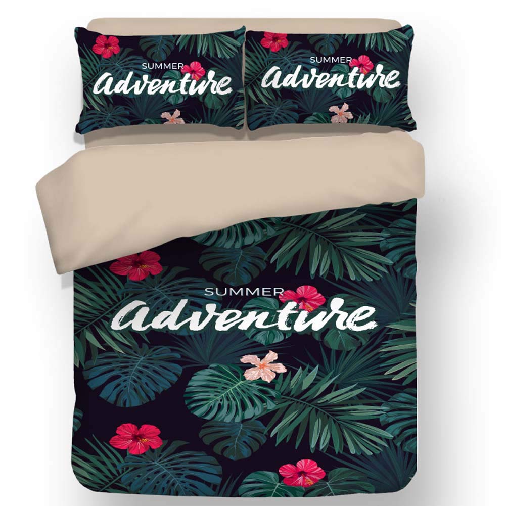 LJXiioo Rainforest Duvet Cover Set,Tropical Jungle Nature Theme Illustration,3 Piece Bedding Set with 2 Pillow Shams