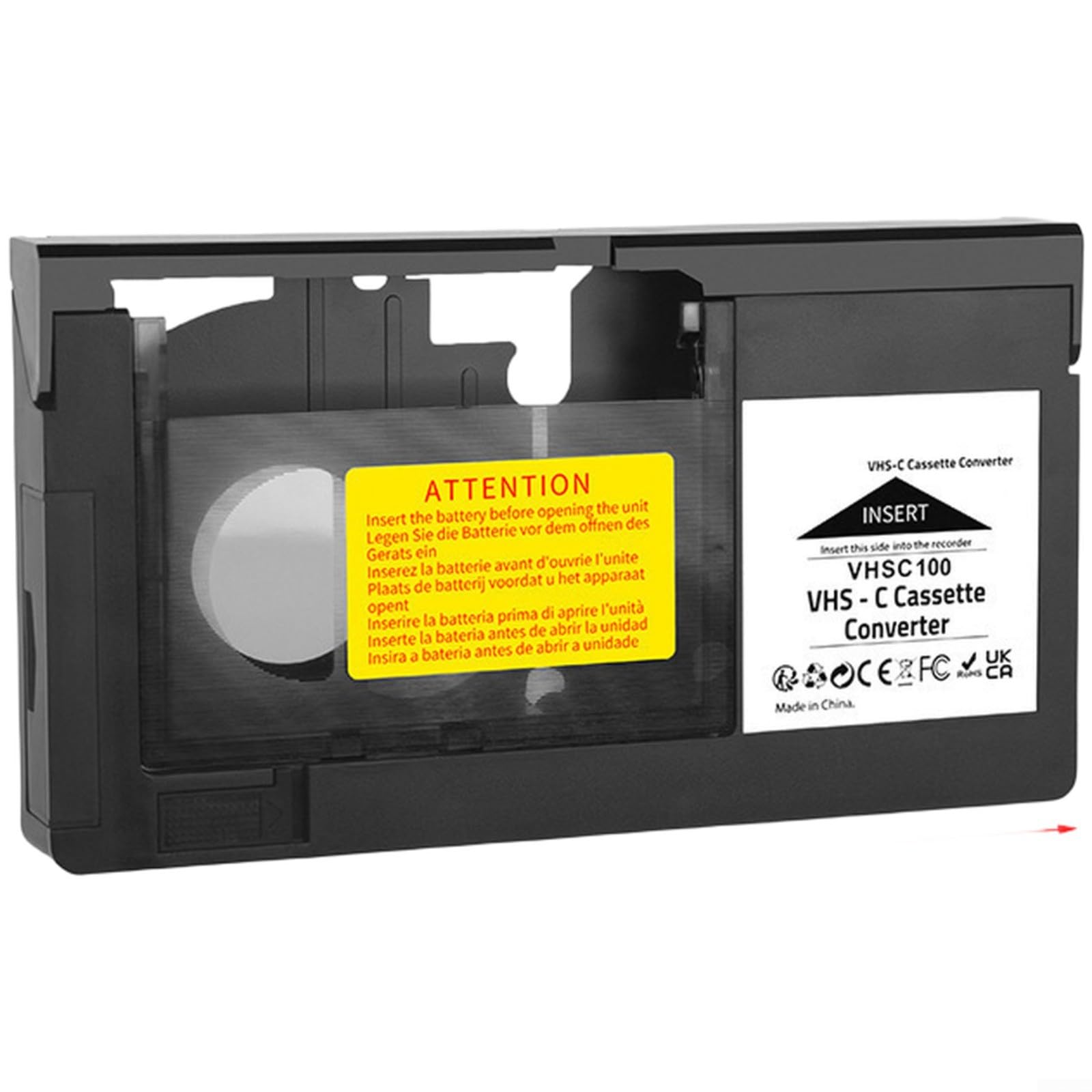 Para VHS-C a adaptador VHS, funciona con pilas, convertidor de casete para VHS-C a para grabadora de vídeo VHS, adaptador de conversión compacto para reproducir fácilmente viejas grabaciones de