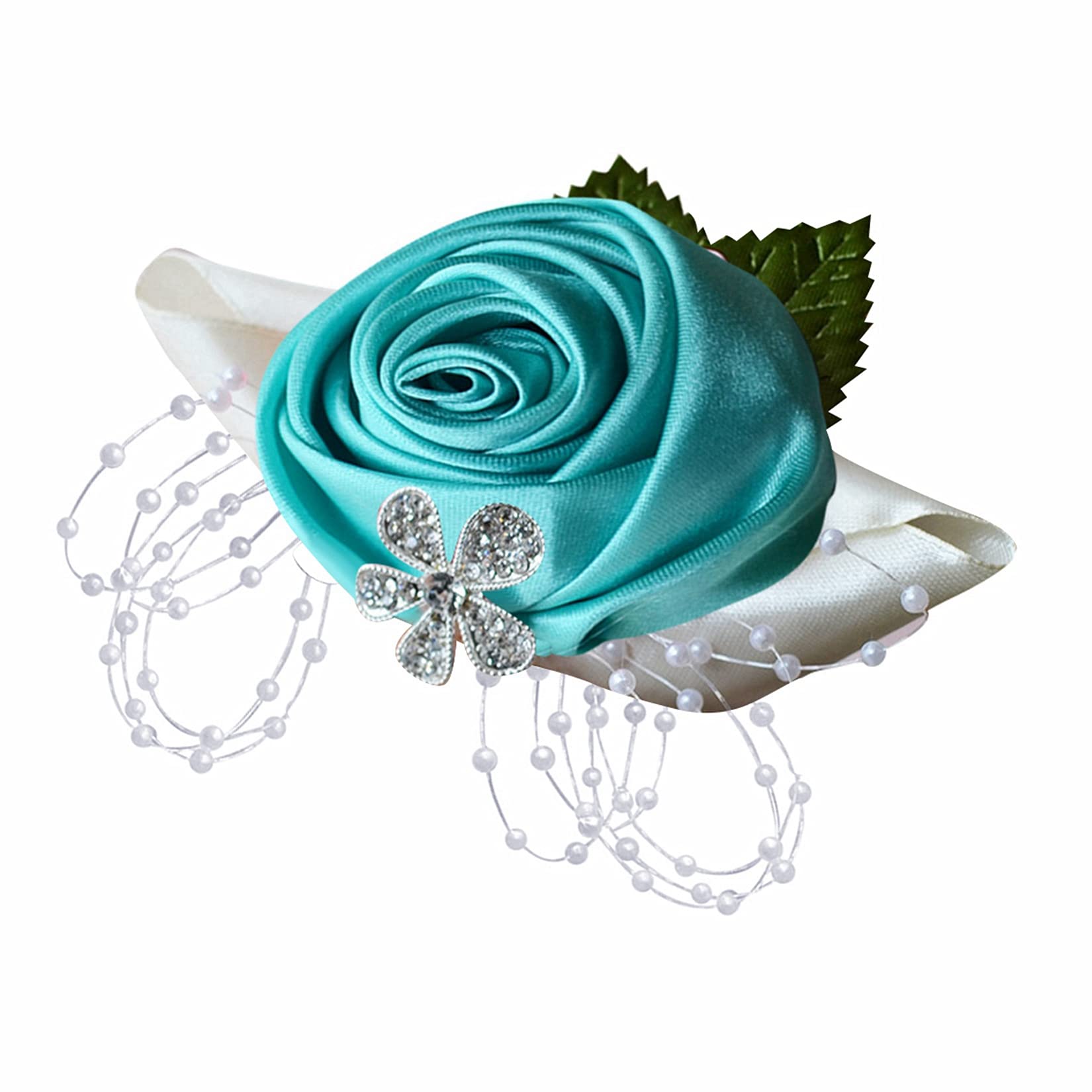 Dawwoti Wrist Flower Corsage Wedding Artificial Flower Hand Decoration with Pearls Wedding