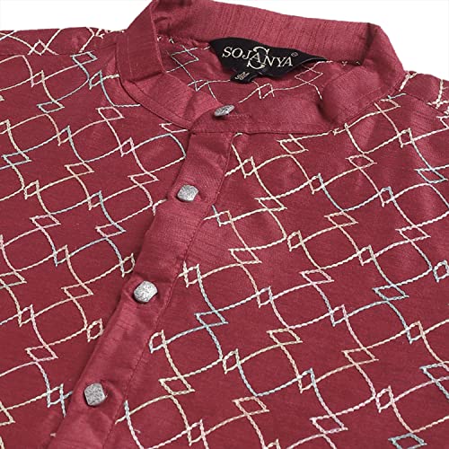 Image of SOJANYA (Since 1958 Men's Silk Blend Kurta Pyjama Set | Multi Embroidered Traditional Ethnic Wear for Navratri, Garba, Puja & Wedding