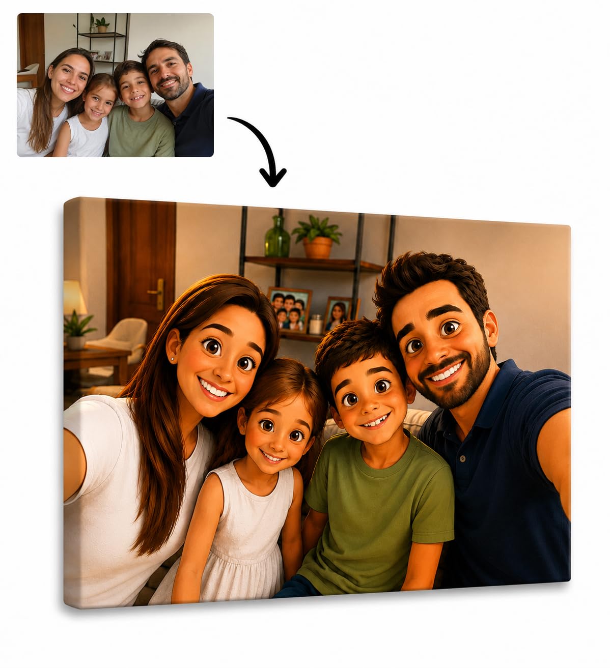 Genérico Impression sur toile personnalisée avec photo transformée en dessin animé caricature | Tableau personnalisé avec portrait animé à partir de votre photo | Impression sur toile 25x20 - Cadeau