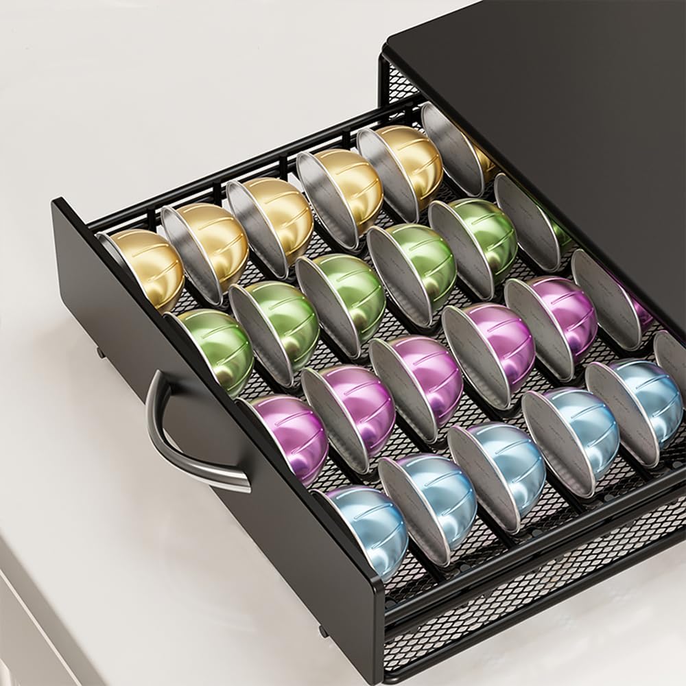 SEVENLINE Cajón para cápsulas de café compatible con Nespresso Vertuoline Dolce Gusto Black Metal Orgainzer 40 cápsulas Vertuo Line Storage para encimera de oficina en casa