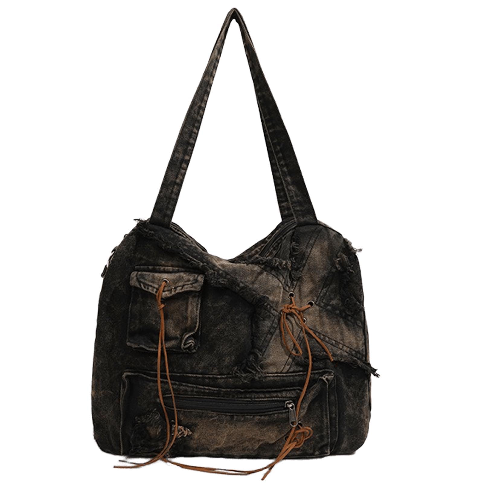 Y2K large capacity tote bag, spicy girl bag, retro shoulder bag, washed denim bag, casual women's bag