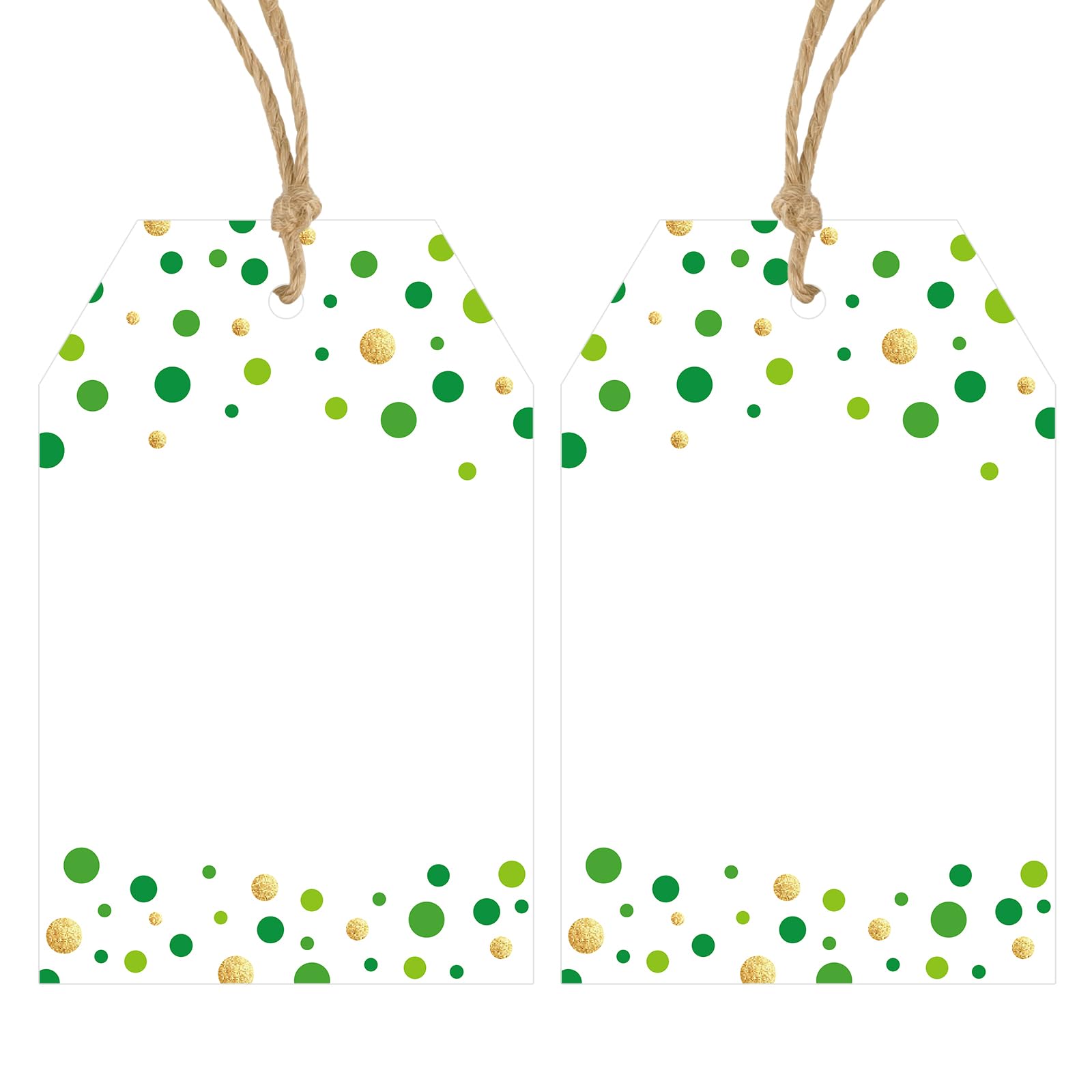 Anwyll Gift Tags with String - 100Pcs Green Gold Confetti Polka Dot Gift Bag Tags Personalized White Blank Hang Paper Label Tag for Birthday Party Bridal Shower Wedding St. Patrick's Day Favor Present โ image 1