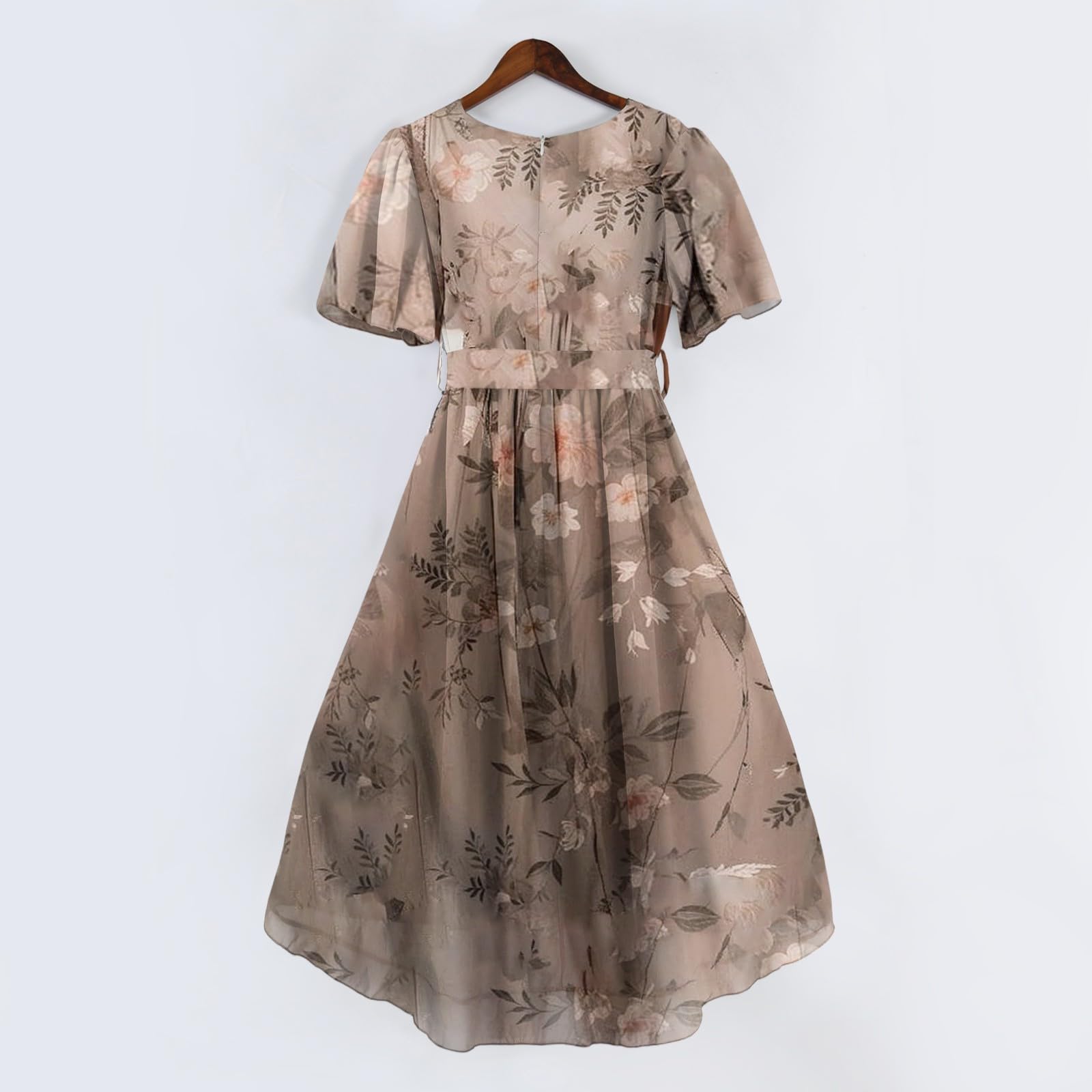 Generisch Damen Chiffon-Wickelkleid mit Flügelärmeln & V-Ausschnitt, Fließendes Midi Kleid, Elegantes Partykleid für Hochzeiten, Dates und Alltag
