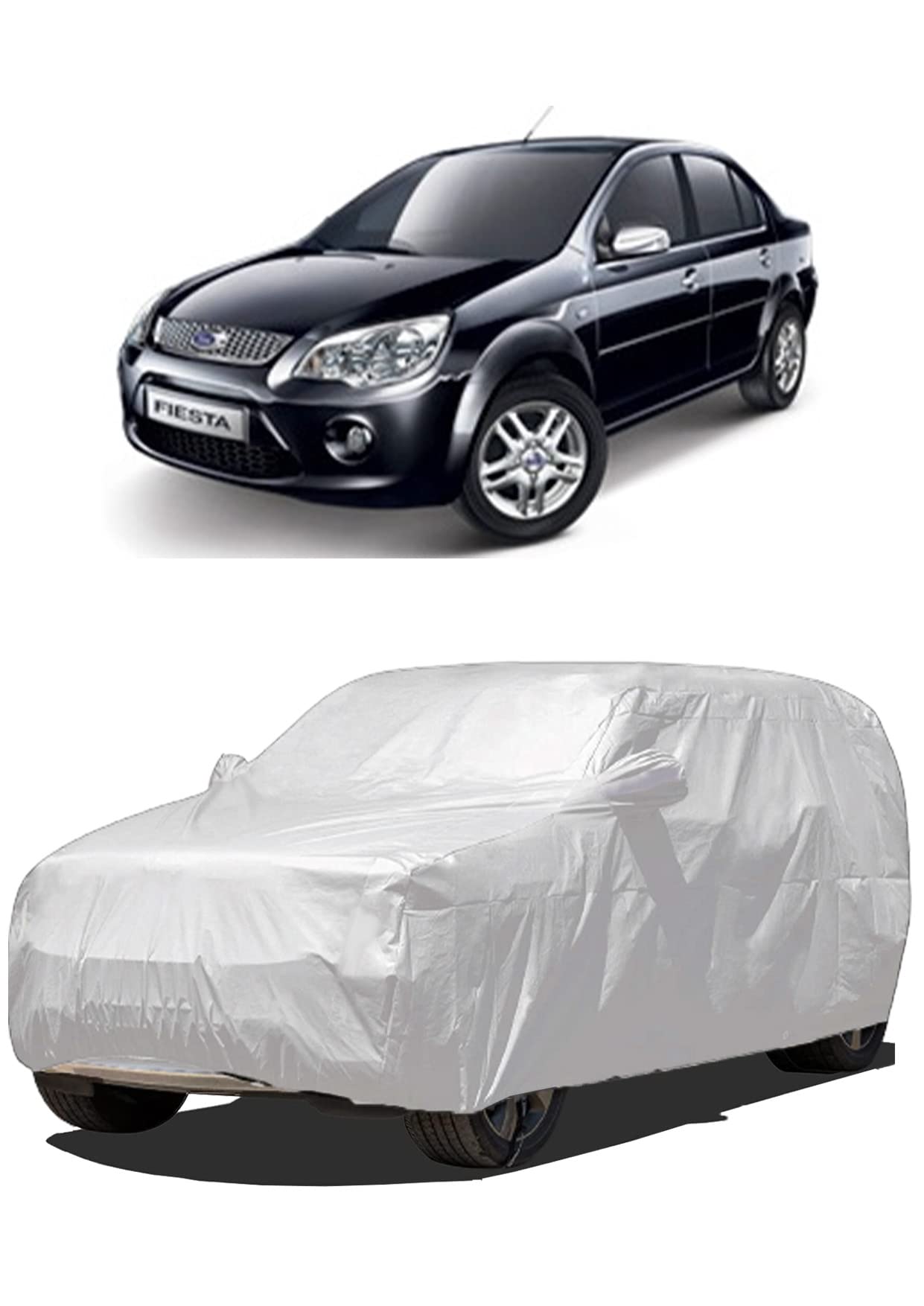 FRONCH Waterproof CAR Cover for Ford Fiesta HIGH Material Quality (Fiesta CAR Cover/Fiesta CAR Cover Waterproof/Ford Fiesta CAR Cover/CAR Cover for Fiesta) (Silver)