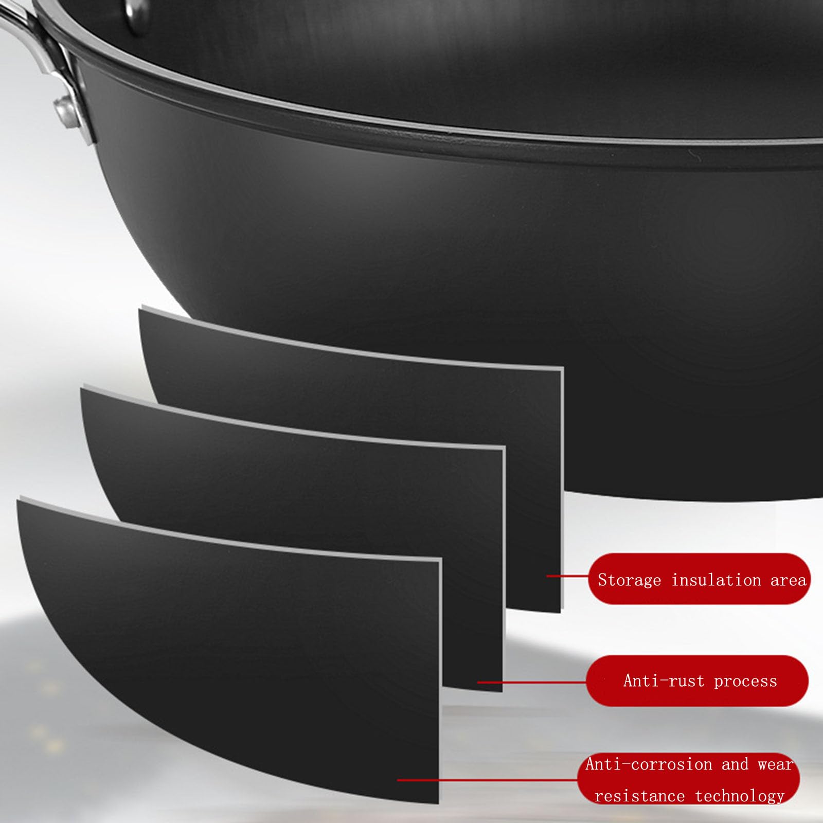 Iron Wok, Tradizionali Wok di Grandi Dimensioni Non Rivestiti E Padelle Fritte Senza Sosta con Piroscafo, Pentole dello Chef ， Cottura Wok per Tutti I Corsi di Coda(Size:38CM)