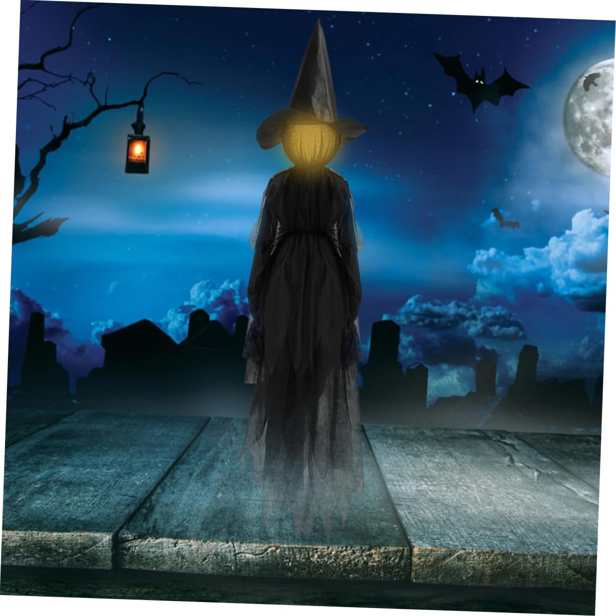DOITOOL Decorazione Halloween Strega Nera Controllo Vocale e Sensore Sonoro in ABS e Seta per Giardino e Festa all Aperto