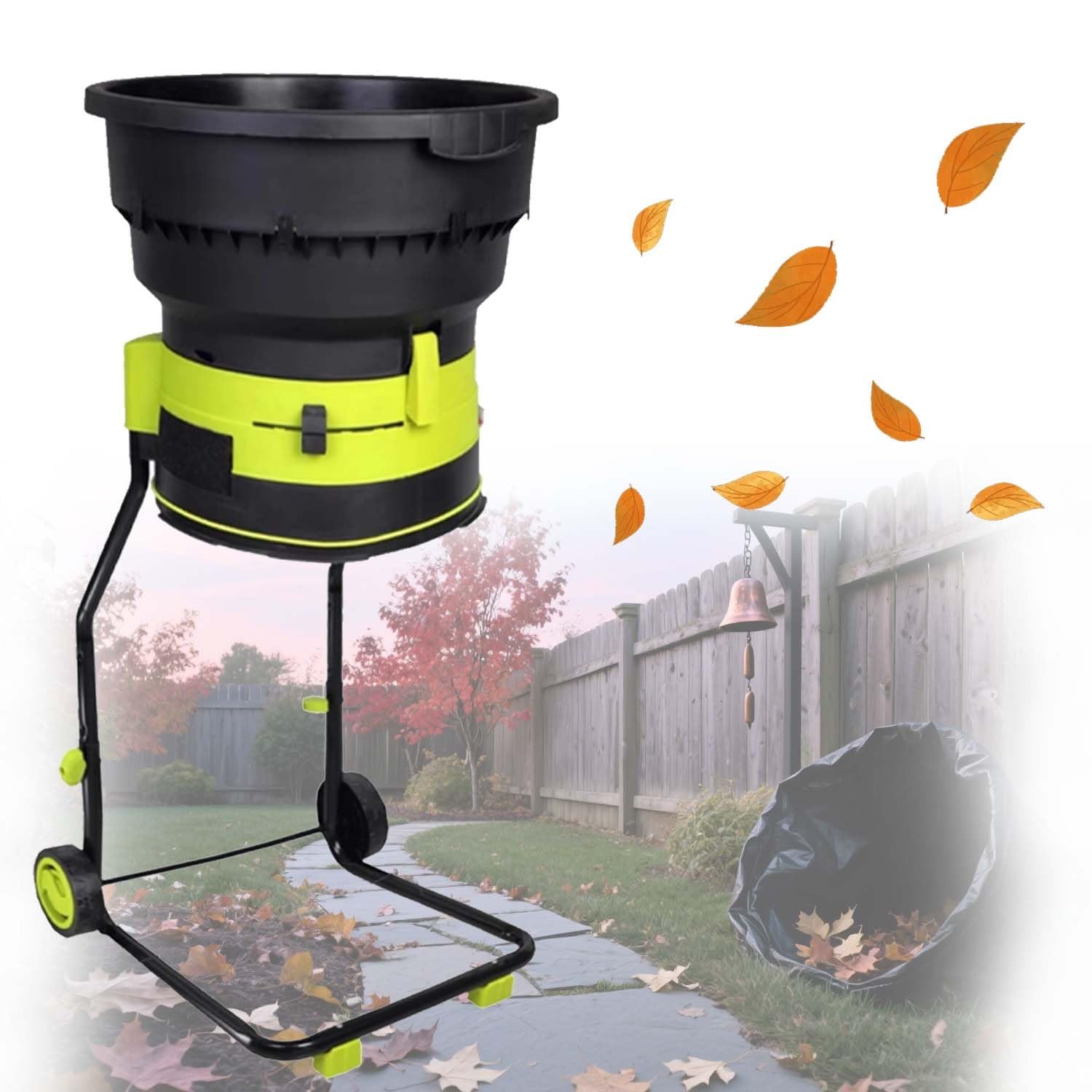 Biotrituradora Eléctrica Para Hojas 2500W Con Bolsa Y Ruedas, Trituradora Jardín 8000 RPM, Apertura 54CM, Compostador Bladeless Seguro, Protección Sobrecarga(Powercordx10m)
