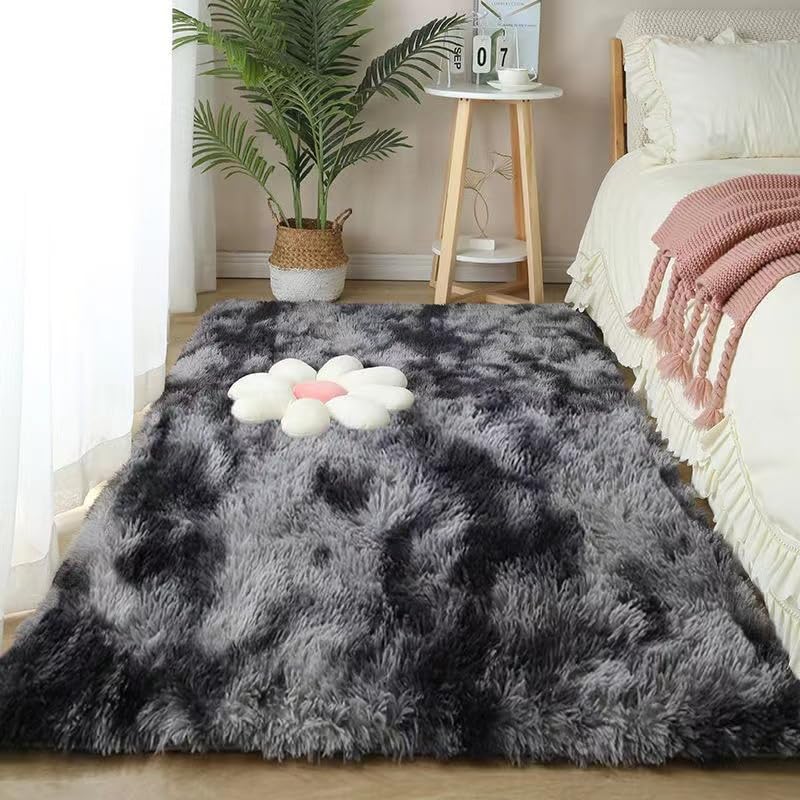 Super Soft Shaggy Living Room Area Rugs, Luxury High Pile Fluffy Modern Durable Thick Bedroom Rug, Washable Plush Carpet for Hallway Kids Room,Dark Grey,120×200cm