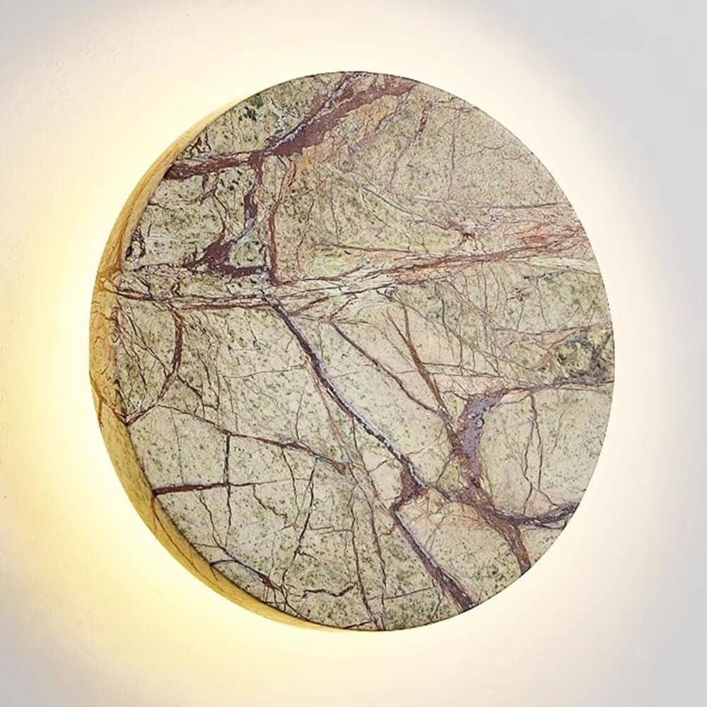 KXEcoLife Wall lights for bedroom Round Marble LED Sconce Natural Stone Backlight Hardwired Indoor Ambient Lighting Fixture Living Room Bedroom Bedside Hallway Foyer No Flicker