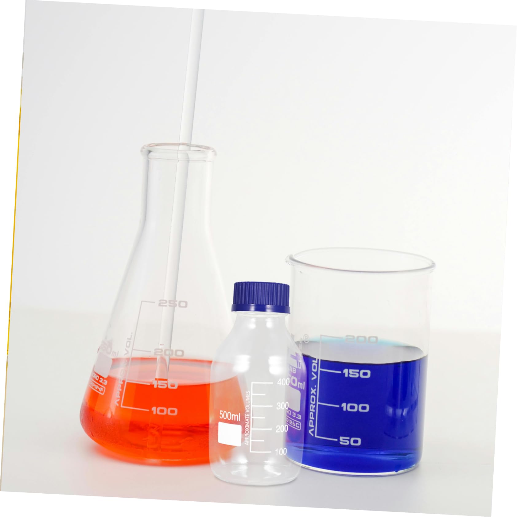 Zerodeko 2 Stück Laborflaschen aus Glas 500ml mit Blauem Schraubverschluss Auslaufsichere Reagenzflaschen mit Skala für Chemische Forschung und Laboranwendungen