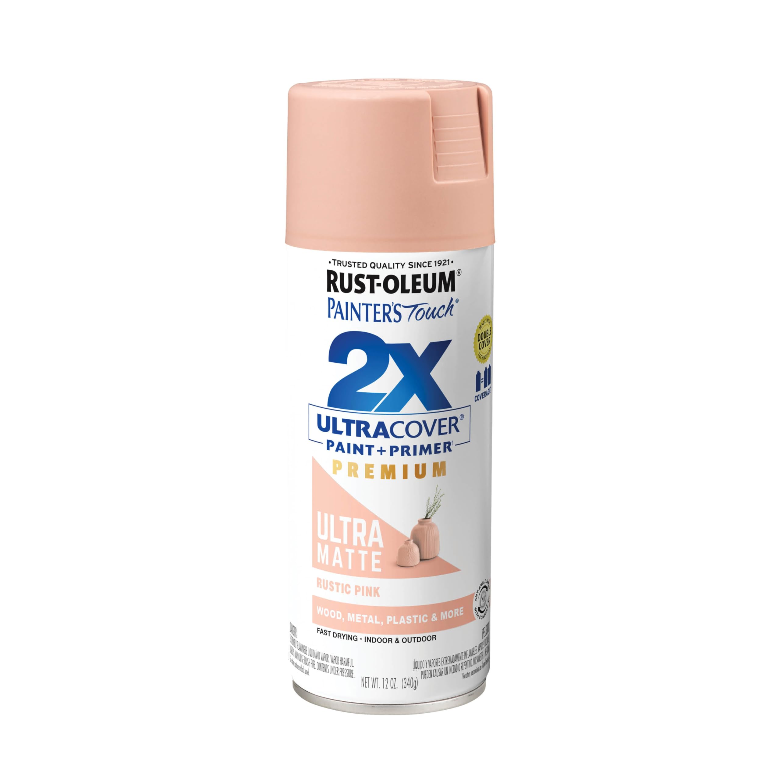Rust-Oleum 355035 Painter's Touch 2X Ultra Cover Spray Paint, 12 oz, Ultra Matte Rustic Pink