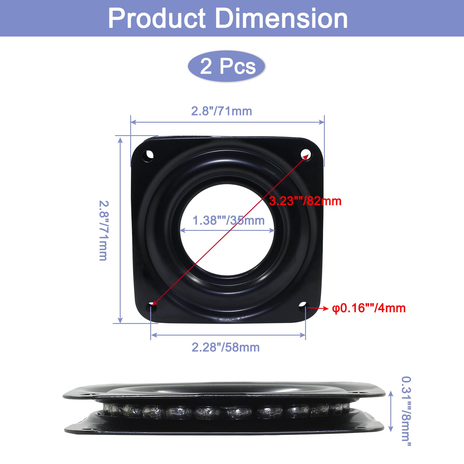 4-Pack 3 Inch Lazy Susan Turntables - Heavy Duty Steel Ball Bearing Rotating Plates For Furniture & Organizers