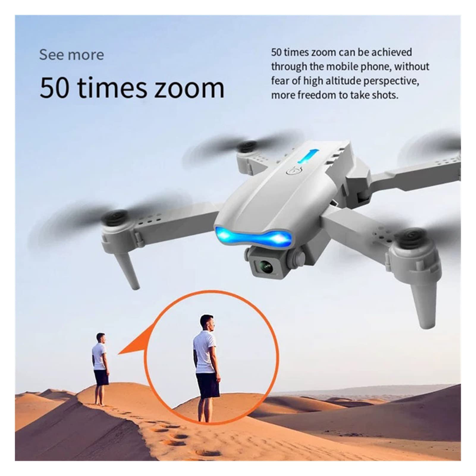 Drone Mini Drone 4K Podwójna kamera HD Kamera szerokokątna WiFi Fotografia lotnicza Helikopter Składany quadcopter Drone Toy (Kolor : 4K HD Szary Rozmiar : 1) (Brak szarej kamery 1)