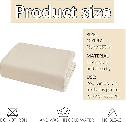 Miniatura 2 de The Yard - Tela de muselina 100 % algodón, 10 yardas, tela de lino natural sin blanquear de 63 pulgadas x 10 yardas, material de tela de lino de