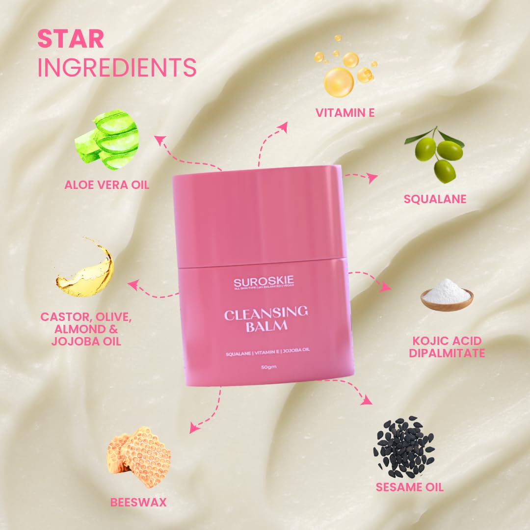 Suroskie Cleansing Balm for Face 50gm | 2 in 1 Makeup Remover & Cleanser | Face Scrub Removes Excess Oil & Dirt | Clean, Smooth & Nourished Skin For All Skin Types | Skin Care Products | Men & Women - Image 7 thumbnail