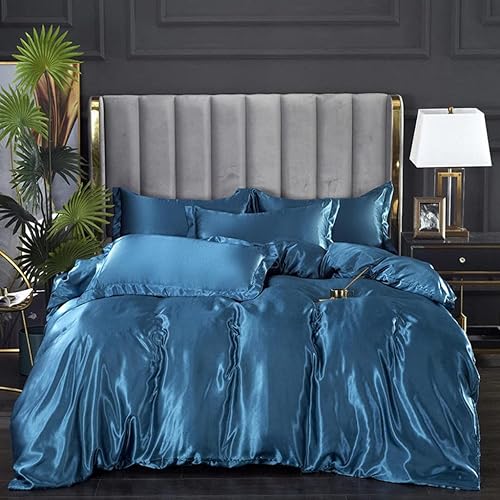Vista 144 de Feelyou Juego de ropa de cama de satén similar a la seda, tamaño Queen, juego de funda de edredón sedosa rosa de lujo, funda de edredón suave, Multi