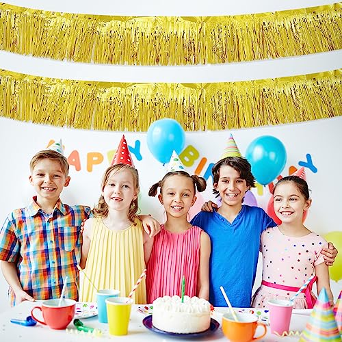 Image of 5 Pack 10 Feet Gold Fringe Garland Foil Fringe Garland Metallic Tinsel Streamers Fringe Backdrop Banner for Parade Floats Birthday Party Decorations Halloween Christmas Decoration (Gold)