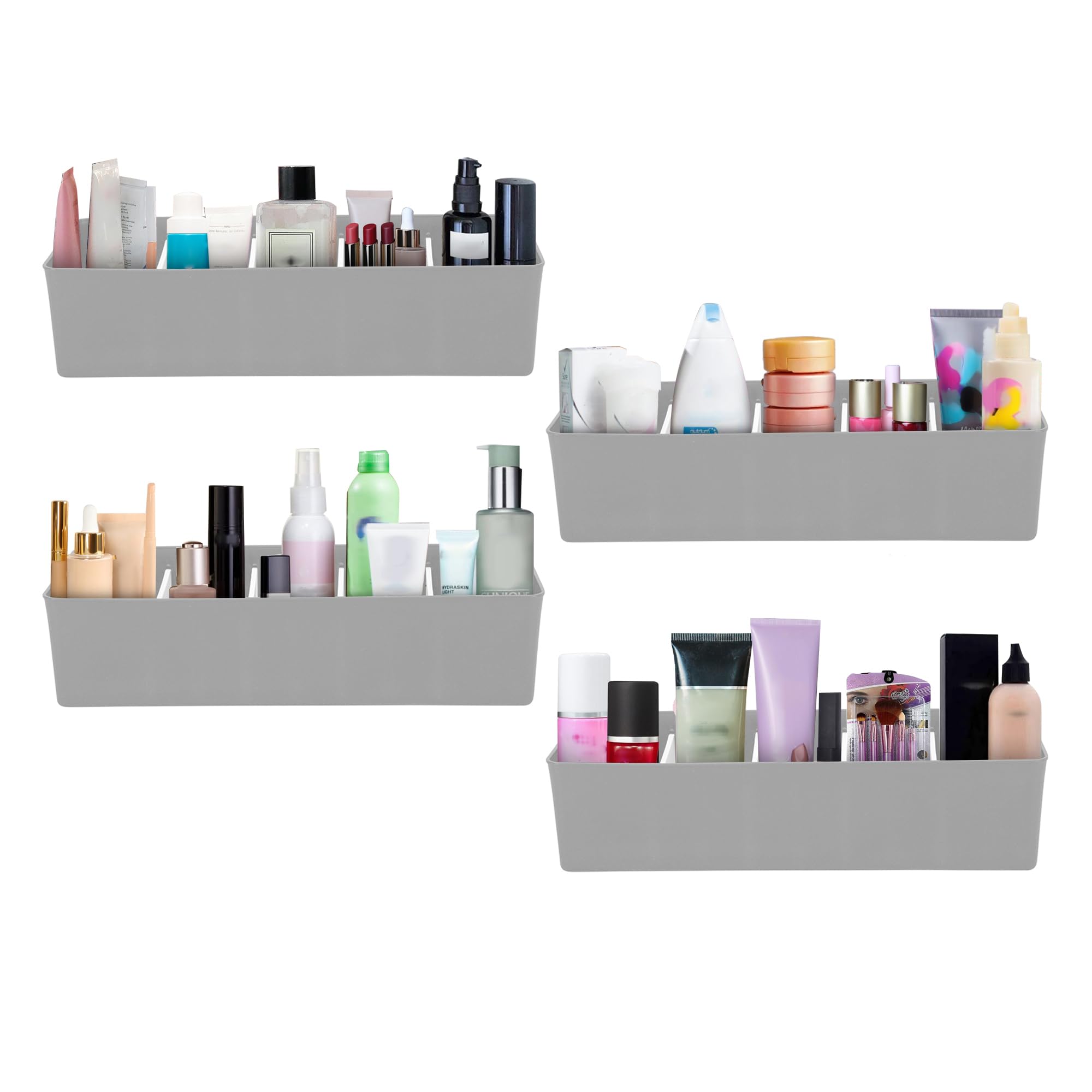 Velavie Multipurpose BPA free Stackable Drawer Wardrobe and Makeup Organiser Storage Box for Cosmetics, Nail Polish, Lipstick, Skin Care Products, Brushes (Grey, Set of 4)-image-10