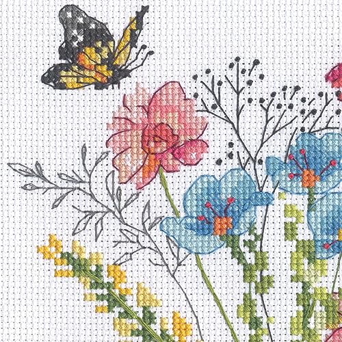 Image of Dimensions Butterflies and Wildflower Vases Counted Cross Stitch Kit, 16 inch x 8 inch, 16 Cnt. White Aida 5 pcs