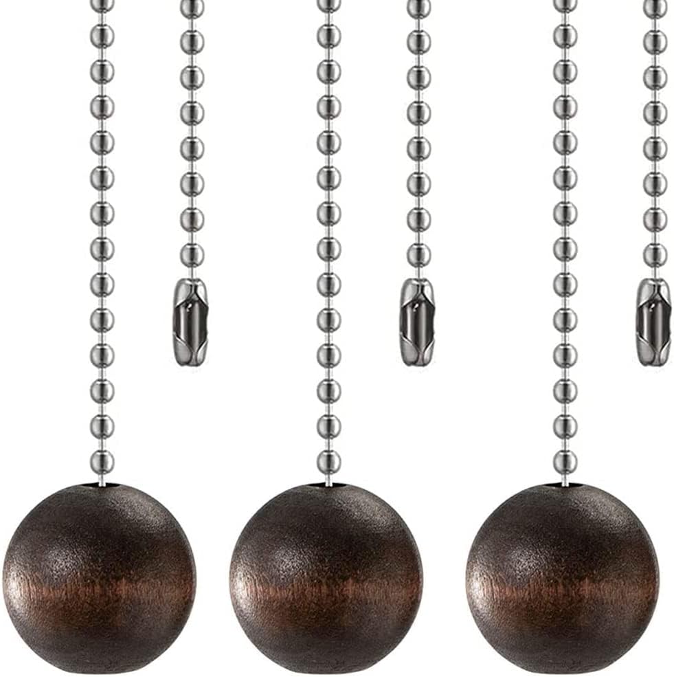 Ceiling Fan Pull Chain Decorative Walnut Wooden Ball Extension 39 Inches Set for Light Lamp Fan Chain 3 Pcs (Nickel)