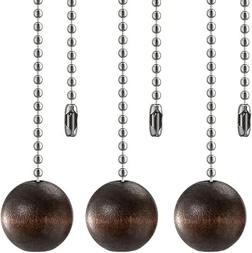 Ceiling Fan Pull Chain Decorative Walnut Wooden Ball Pull Chain Extension Pull Chains Fan Pulls Set For Ceiling Light Lamp Fan Chain 3 Pcs Nickel