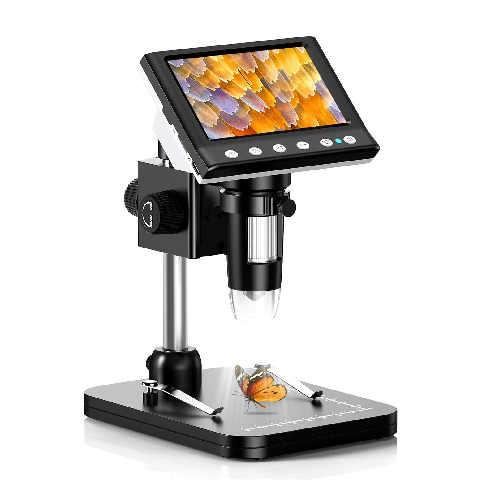 Mikroskop, Mikroskop monetowy IPS 4,3 cala, powiększenie 1000X, cyfrowy, 8 diod LED