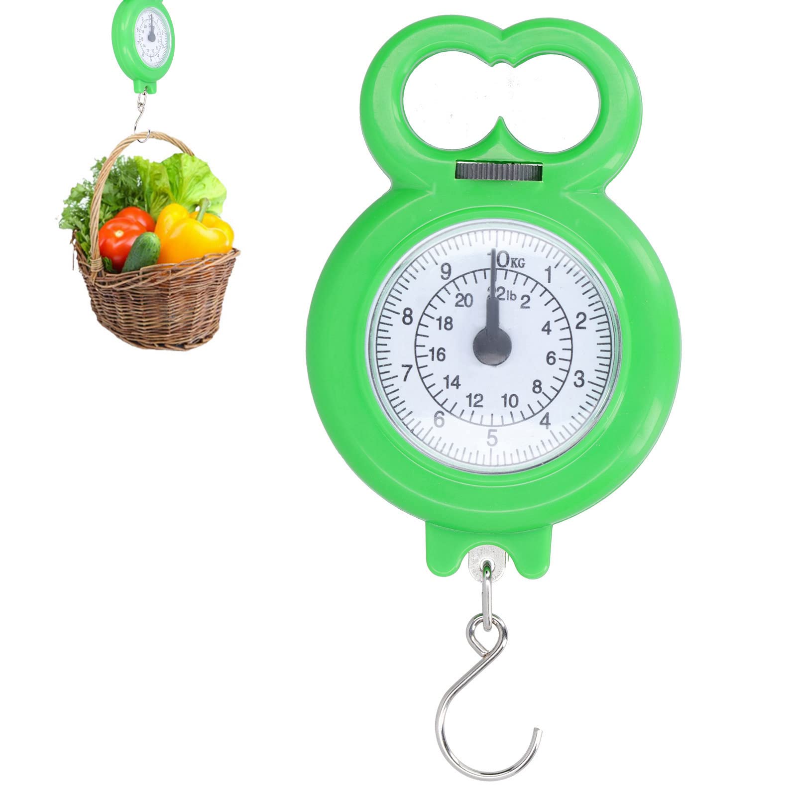 Federwaage, 10 kg, tragbare Zeigerhaken-Hängewaage, Angelwaage, Mini-Kran zum Einkaufen, Gewicht, Angeln, Gepäck, Paket(Grün)
