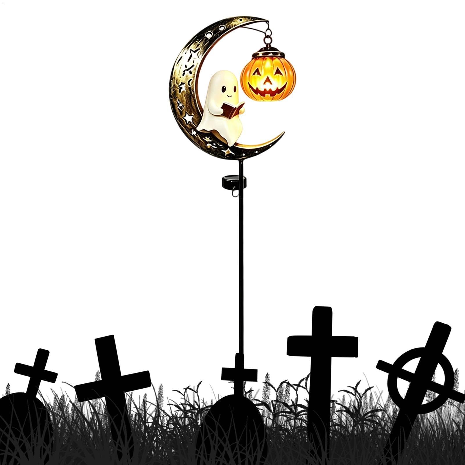 Halloween Lampy Solarne Na Palik Zewnętrzne Wodoodporny Palik Z Duchem | Lampy Solarne Figurki Dyni Zewnętrzne Ogród Ganek Chodnik Zewnątrz Trawnik Dziedziniec Ziemia
