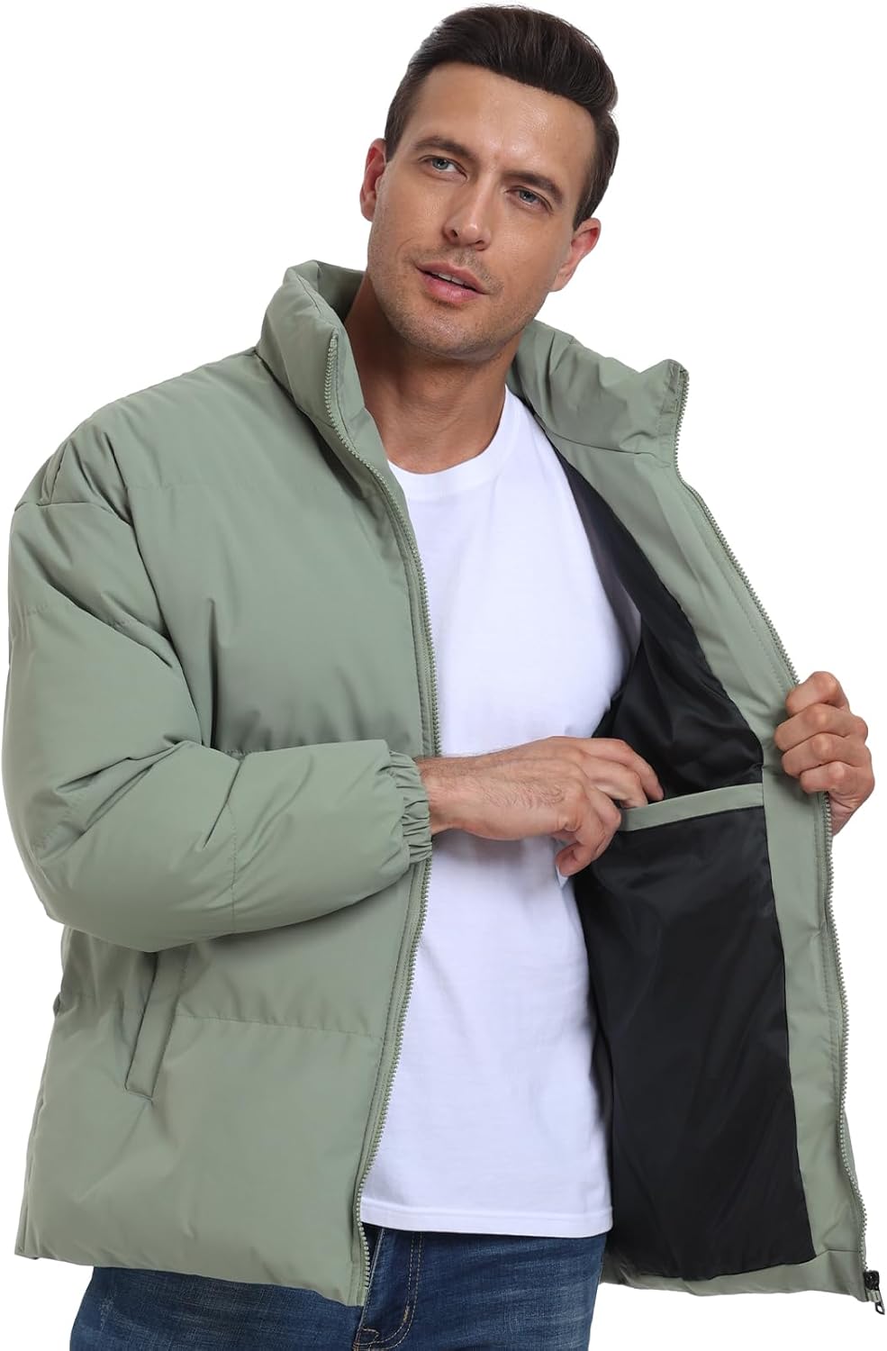 PEGENO Mens Winter Padded Jackets Full Zipper Windproof Jacket Coat - Image 4