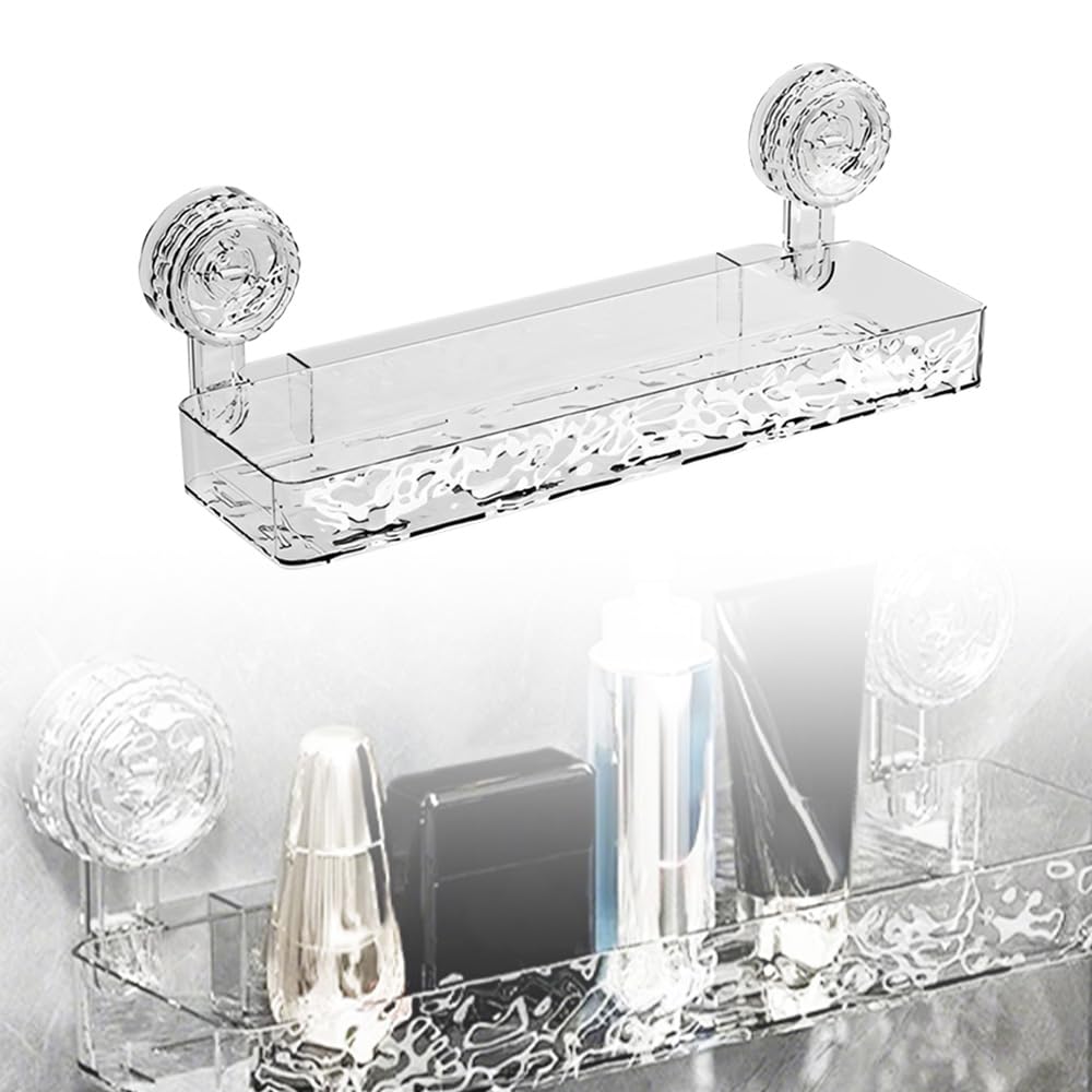Transparent Suction Cup Storage Holder No-Drill Wall-Mounted Bathroom Kitchen Shower Caddy Rack Space-Saving Suction Shelf for Easy Organization