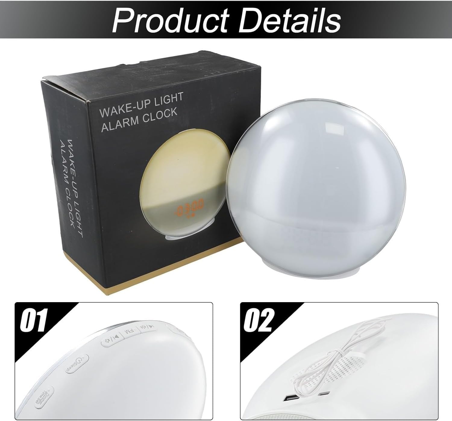 Genérico Reloj Despertador de simulación de Amanecer con Radio FM y luz Nocturna, Alarma de luz Natural para Dormitorio y hogar (2PCS)
