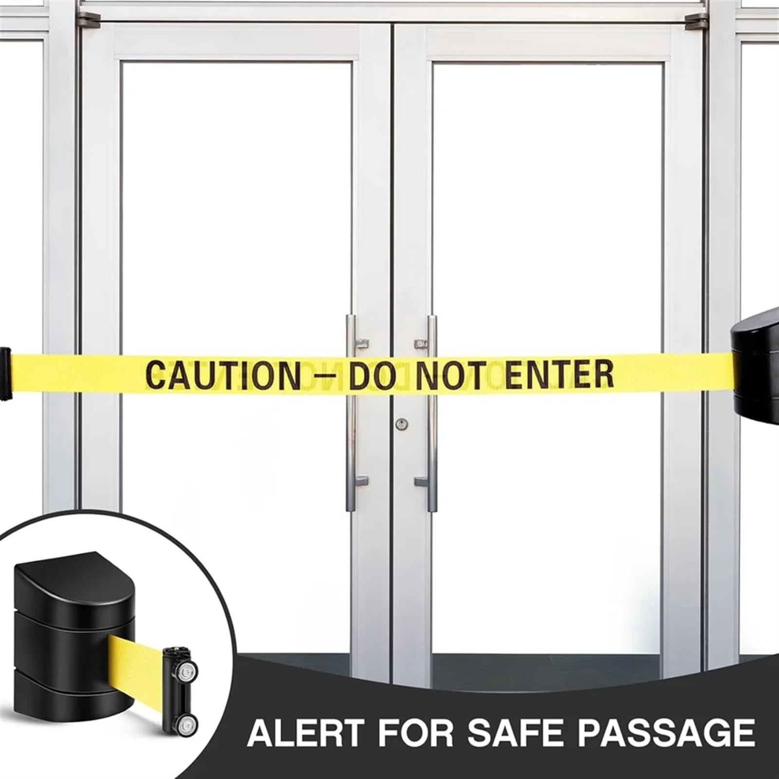 Cinta Balizamiento Montado En Pared Barrera de seguridad retráctil con montaje en pared magnética 5 m, barrera for control multitudes, cinturón fijo caja ABS para Aeropuertos