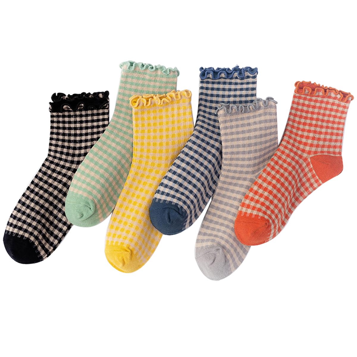 Flerivva Women Cute Ruffle Socks Cotton Casual Athletic Frilly Ankle Sock Checkered/Plaid