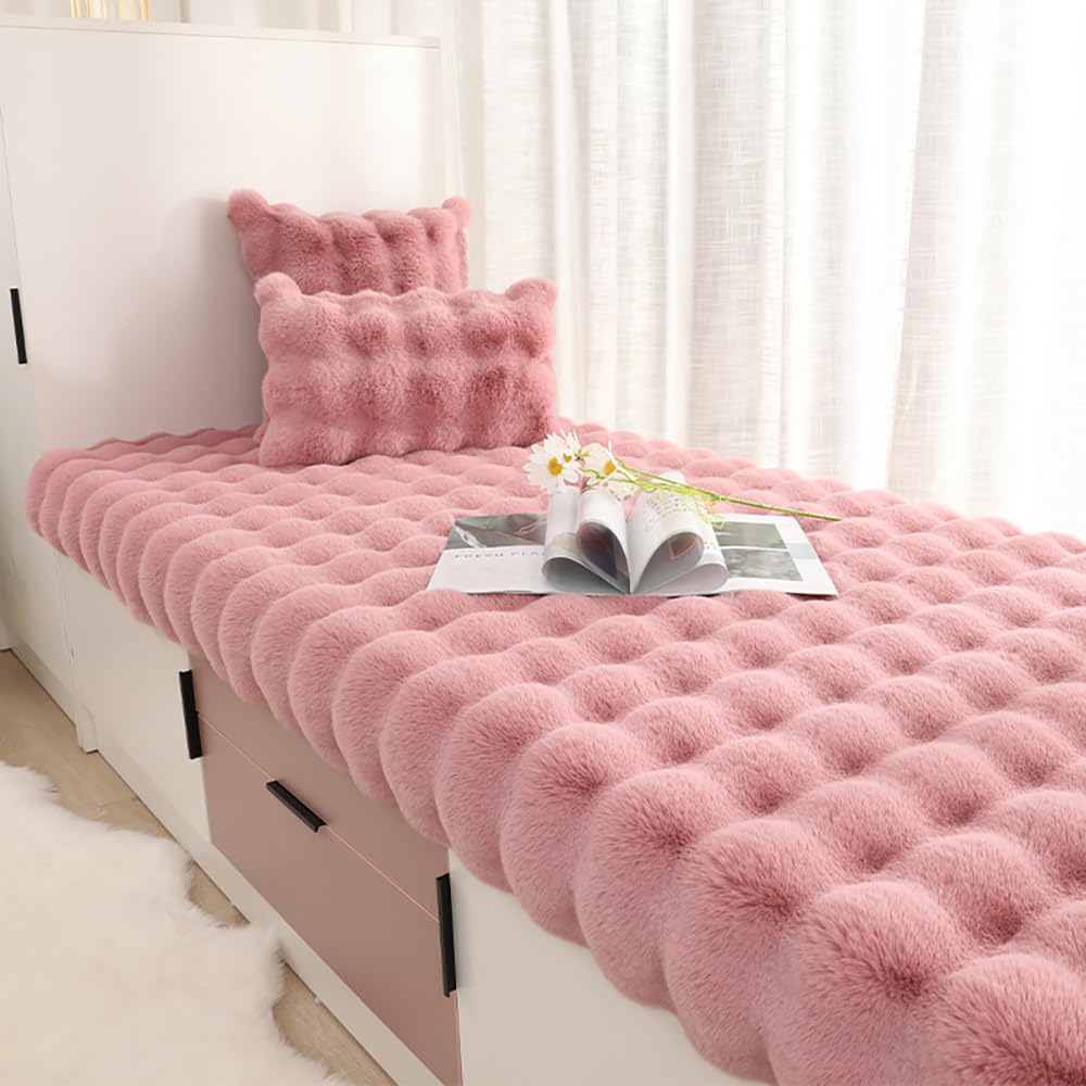 spreedling Faux Rabbit Fur Pillowcase Cushion Covers with Zipper Throw Pillows Covers for Couch Living Room Sofa Bedroom Office Bay Window No Pillow Insert 12 X 20 Inch/30 X 50 cm, Pink