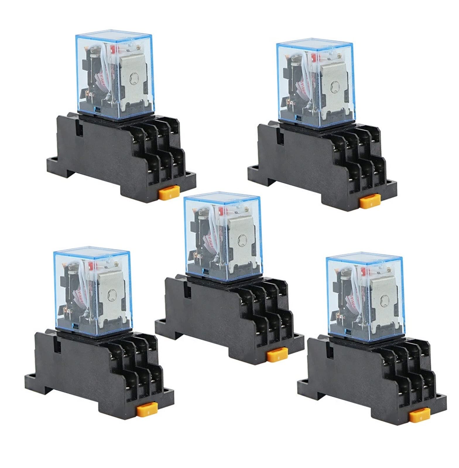 WBNFFUCYU 10set MY4NJ Small Electromagnetic Power Relay DC 12V 24V 36V 48V 110V 220V 380V Coil 4NO 4NC DIN Rail 14 pins + Base Mini(Dc,24V)