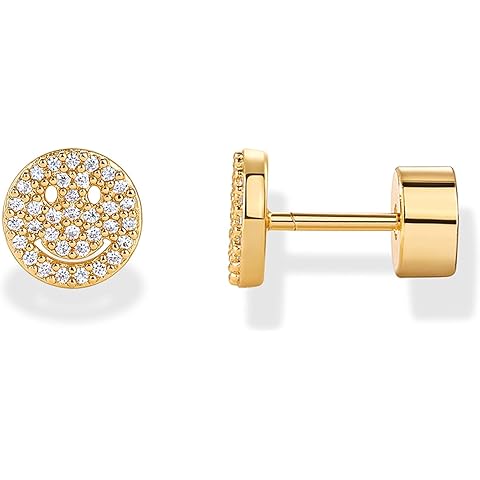 PAVOI 14K Gold Plated Dainty Flat Back Earrings for Women - Hypoallergenic Sterling Silver Posts Helix Cartilage Piercing Jewelry - Emoji Motif Bow Celestial Flatback Gold Stud Earrings Screw Back