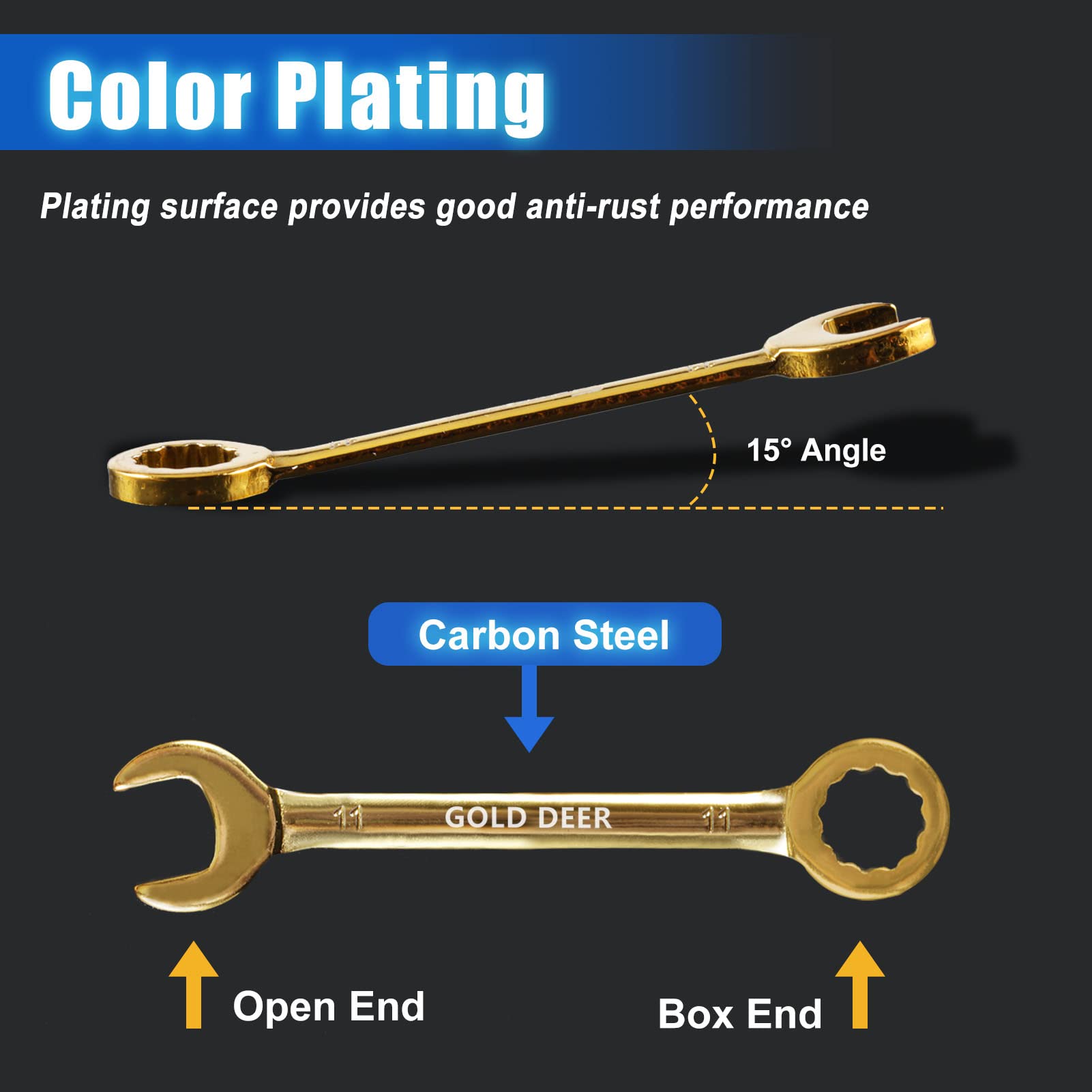 GOLD DEER 10 Pcs Color Plated Small Wrench Set Standard Metric 4-11mm Extra Slim Spanners Mini Wrench Set Combination Wrench Set Open End and Box End Ignition Wrenches with Roll Pouch and Big Ring