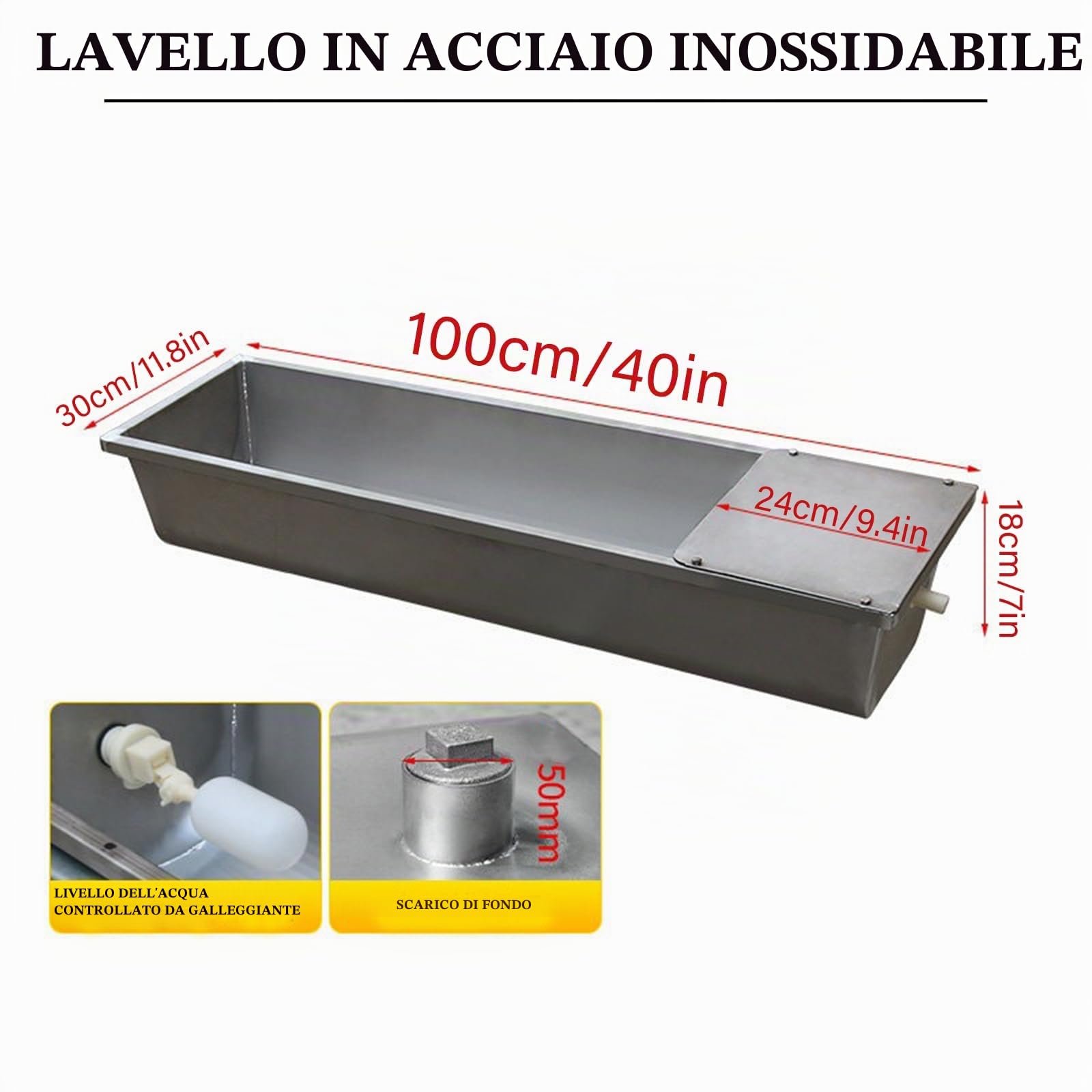 100cm / 150cm Abbeveratoio Automatico Abbeveratoio per Cavalli con Valvola A Galleggiante, Bacino Automatico per Capre in Acciaio Inox per Bovini, Cavalli, Pecore,Argento,100cm