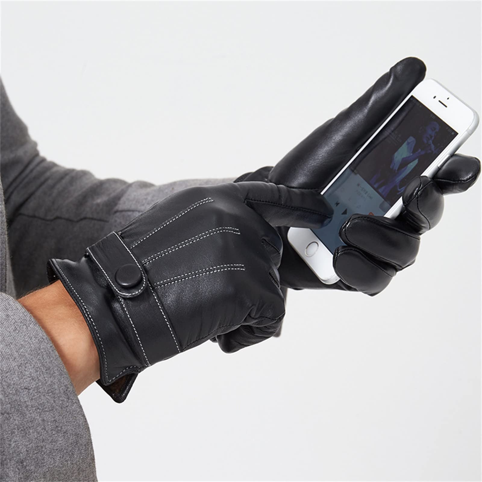 Guanti in Pelle da Uomo Full Palm Touch Screen Winter Driving Guanti in Pelle Caldi for Guanti in Pelle da Uomo Guanti Invernali (Color : Black, Size : XL)