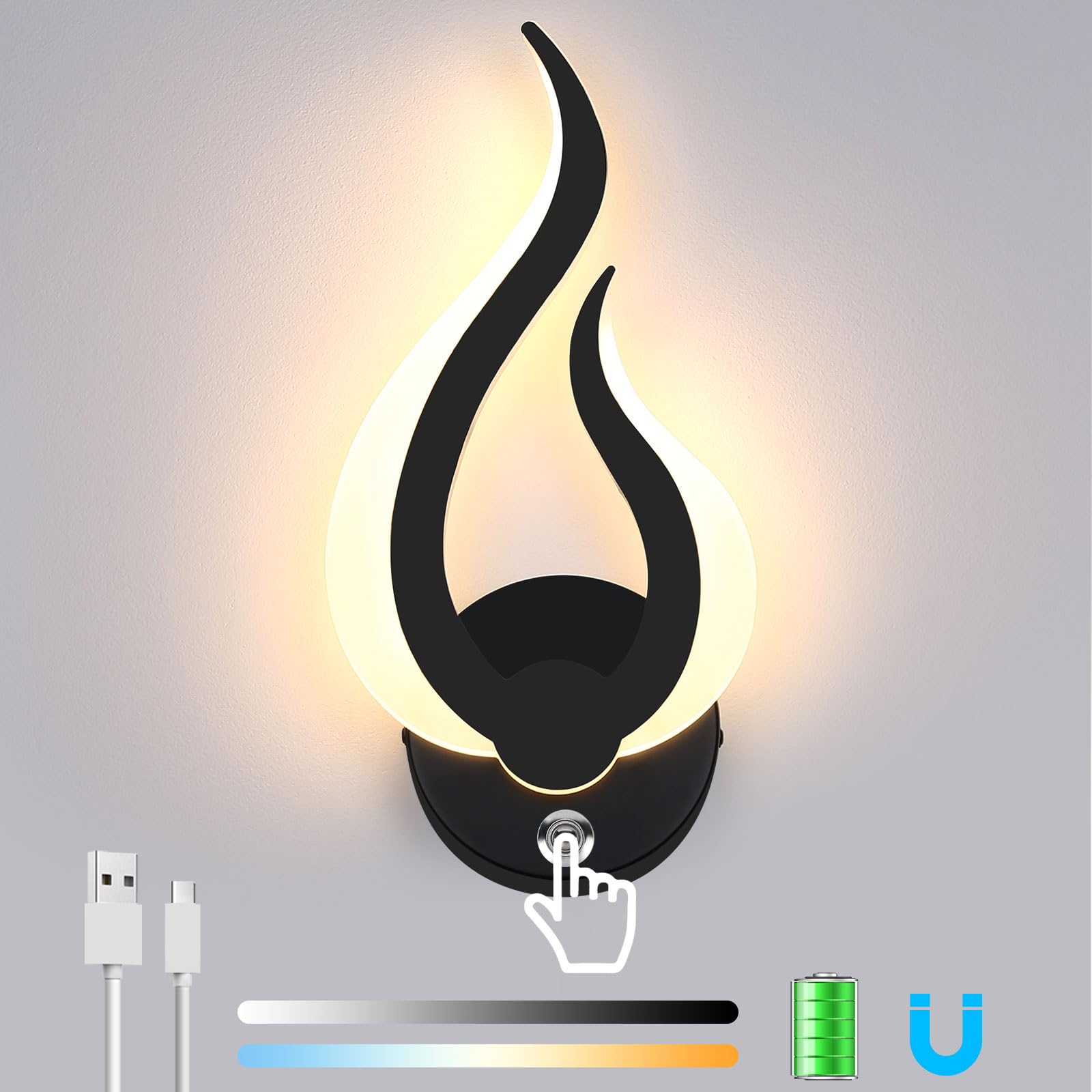 Klighten LED Wandleuchte Dimmbar Innen mit Fernbedienung, Up Down Wandlampe Modern, Für Wohnzimmer Schlafzimmer Badezimmer, 800-2000 Lumen, 3000K-6000K, 20W, 61cm, Dunkelgrau