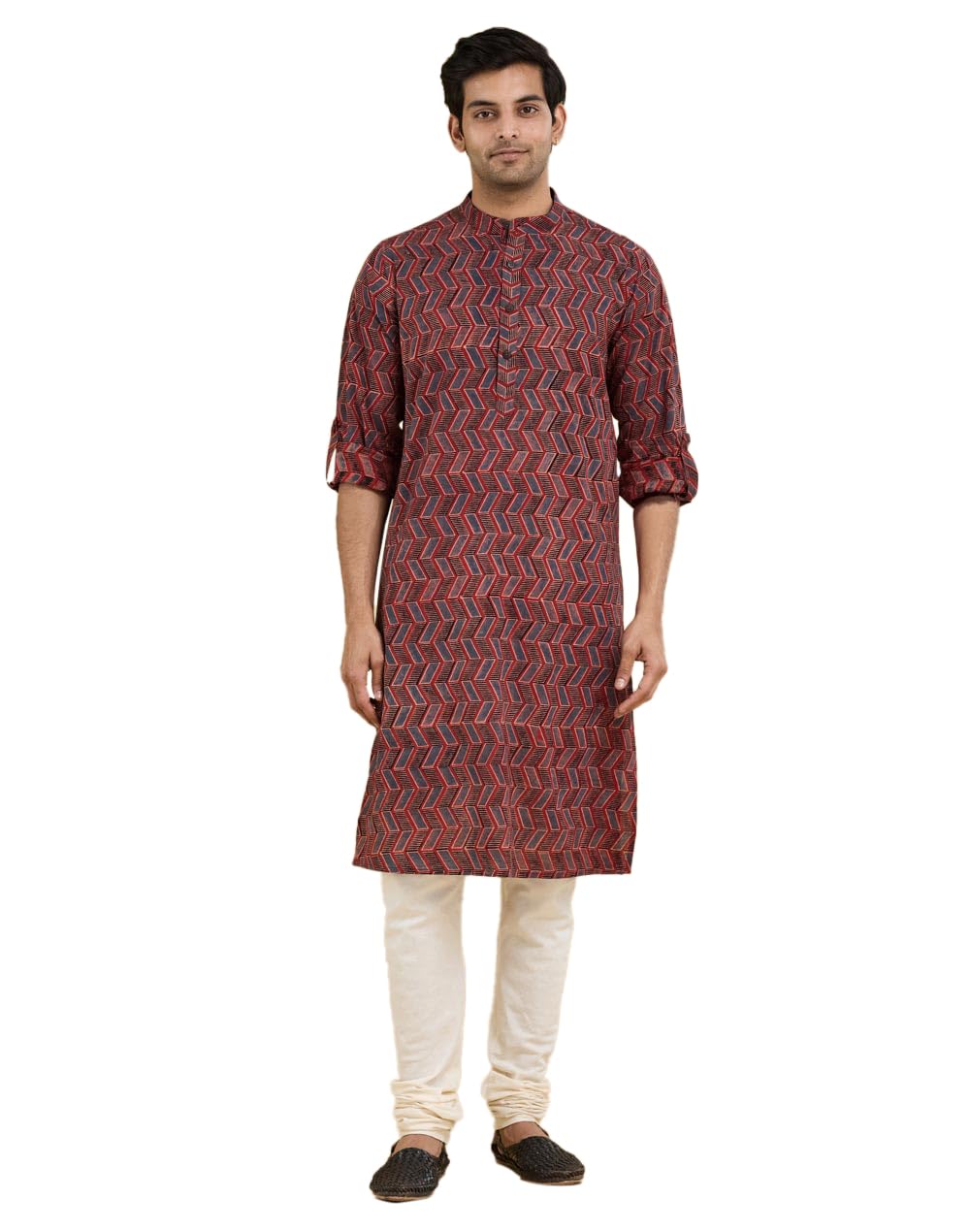 fabindia Maroon Cotton Ajrakh Printed Slim Fit Long Kurta-picture-12