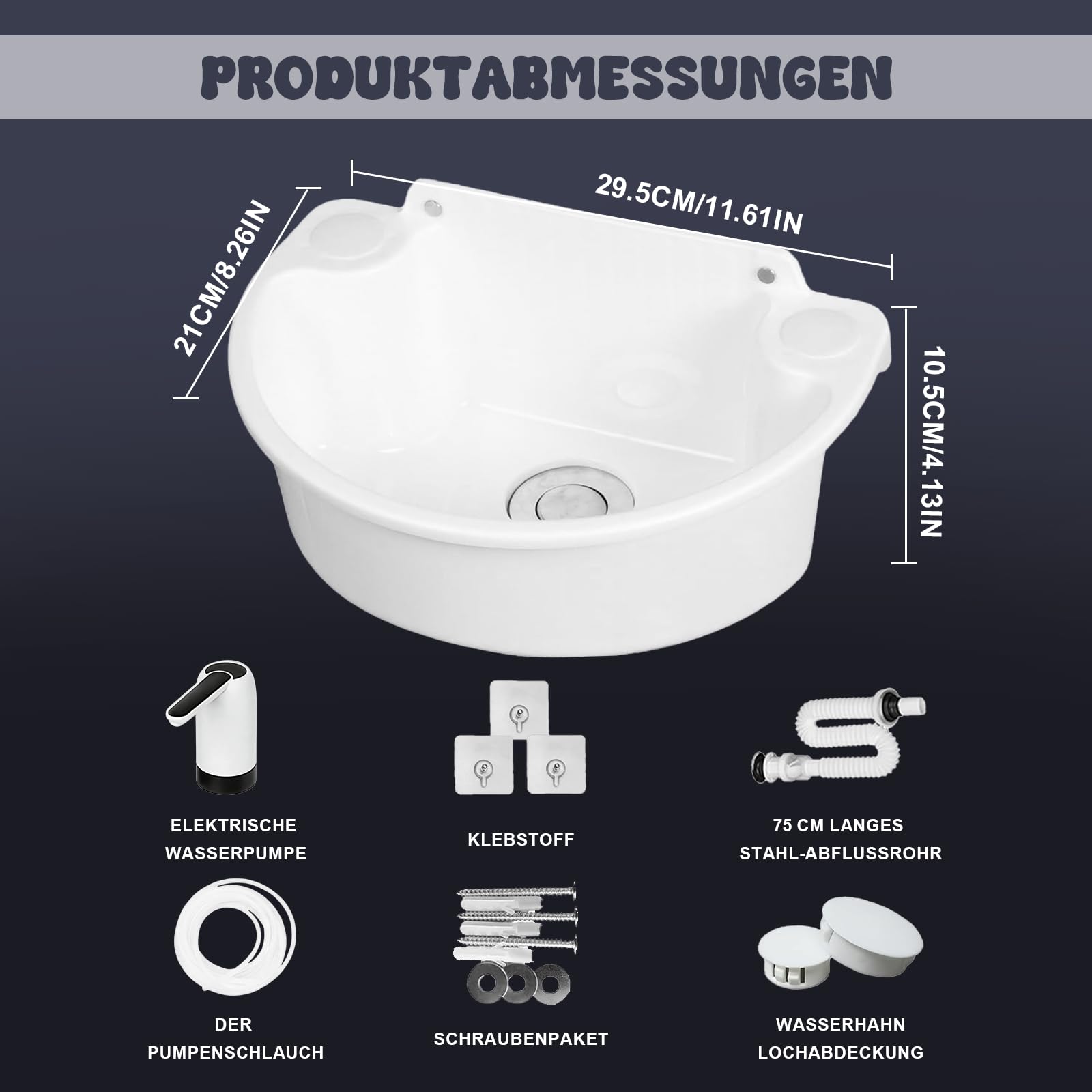 Lavabo en plastique, petit angle, lavabo mural, en plastique, avec tuyau, pompe à eau électrique pour jardin, garage, camping, cave, camping-car, cave, chantiers de construction