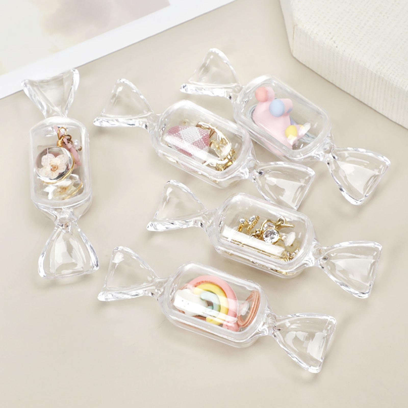 Juego de 10 mini organizadores de collares en forma de caramelo, pendientes, collares, almacenamiento, transparente, 10 piezas