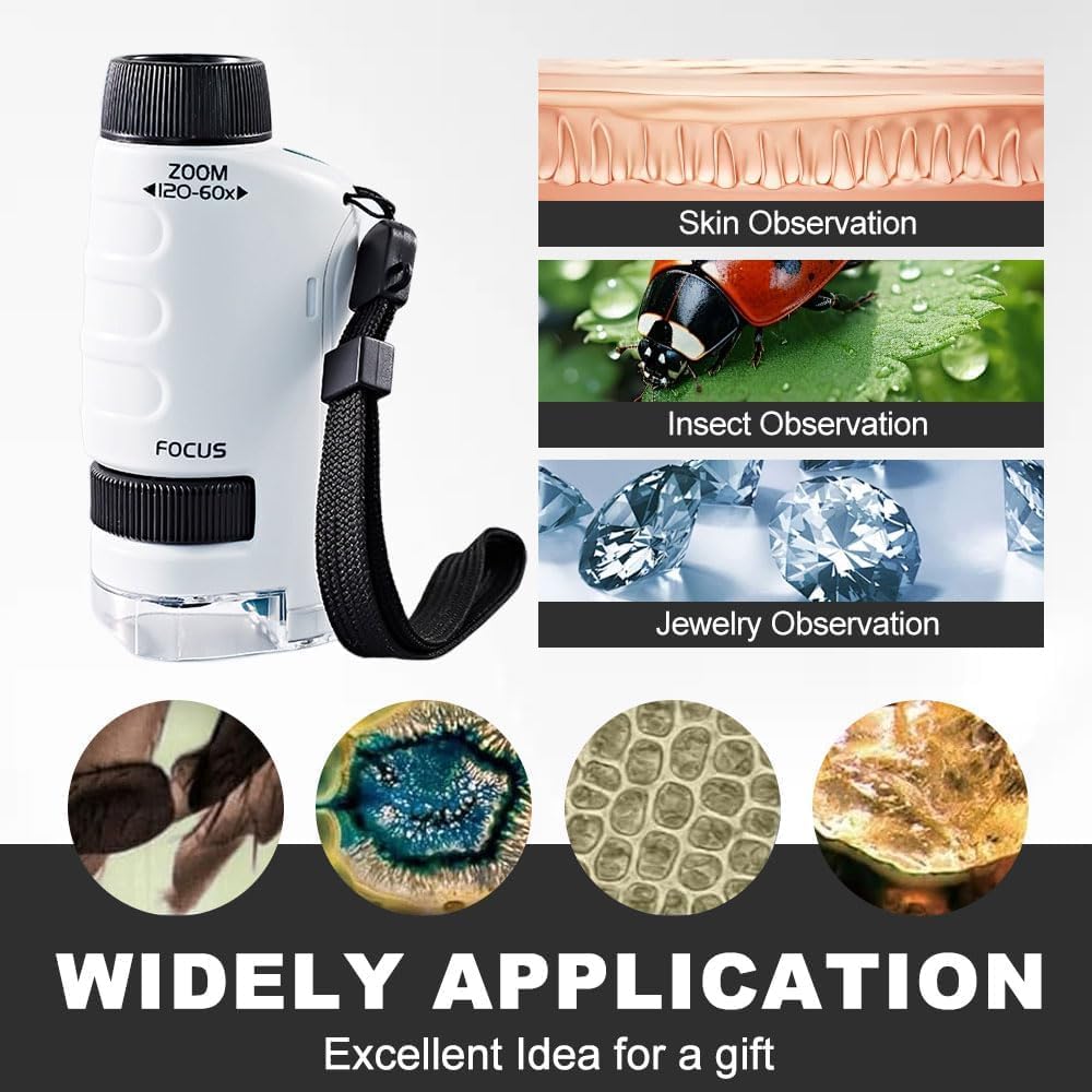 Mini Microscope for Kids, 2026 New Pocket Microscope for Kids, Protable Handheld Kids Microscope with LED Light 60X-120X, Mini Scope for Home School Lab Science Education (Blue)